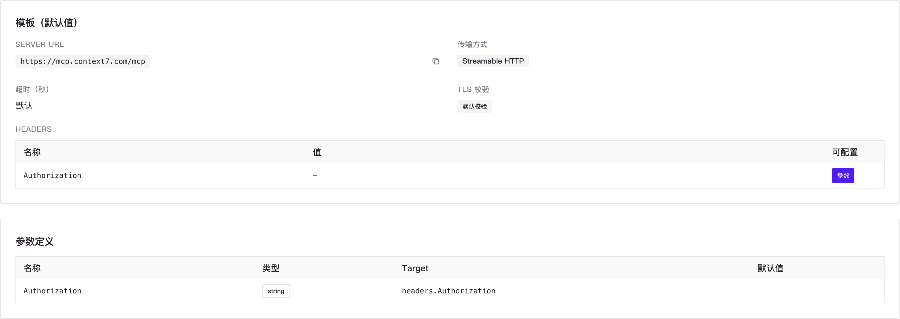MCP 模板详情中的 Authorization 和 headers.Authorization